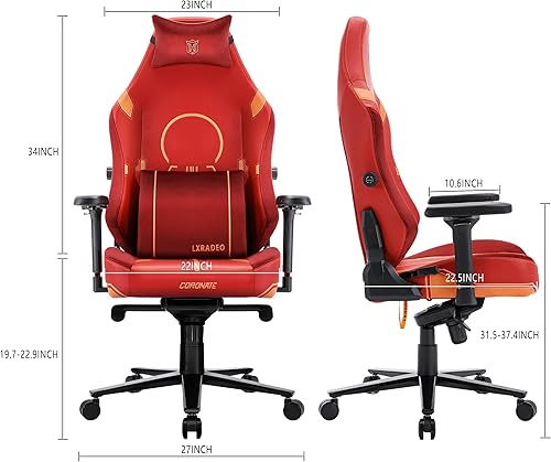Miniatura 3 de Silla de computadora para videojuegos con soporte lumbar ajustable interior de 4 vías, asiento más grande aplanado, sillón ergonómico de piel