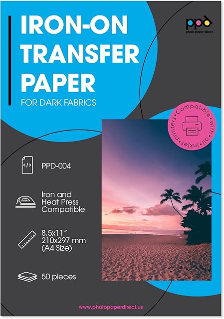PPD Inkjet Iron on Transfer Paper for Dark T-Shirts, DIN A4, 50 Sheet