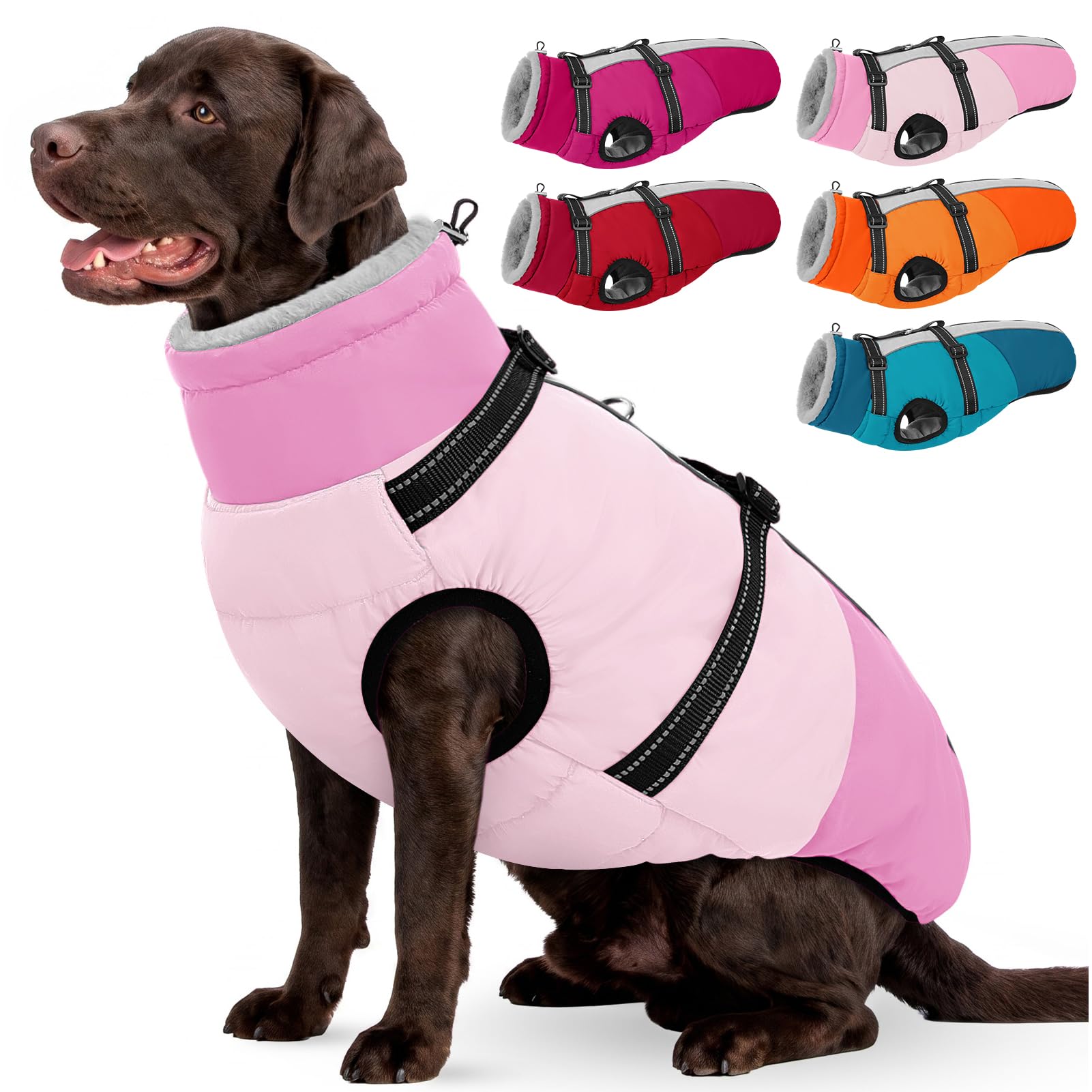 AOFITEE Dog Coat Windproof Dog Jacket with Built in Harness, Pink XL — image 1