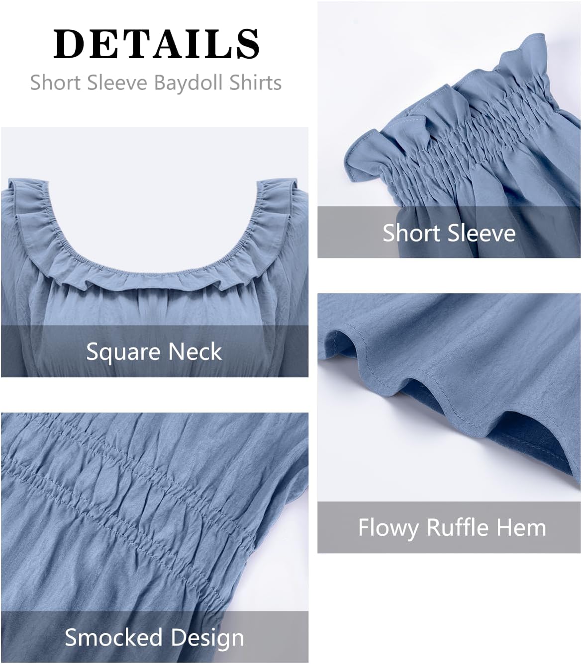 Womens Short Sleeve Babydoll Tops Square Neck Ruffle Peplum Blouse Smocked Loose Fit Tunic Top Dressy Tee Shirts - Image 6