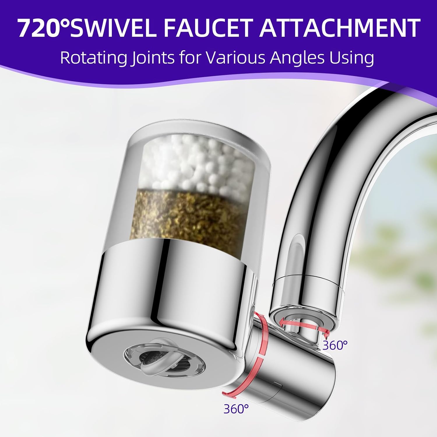 Sink Faucet Water Filter, 720° Rotating Filtration with 2-Mode Spray, Reduces Chlorine, Hard Water Softener, Improves Skin, Hair Condition