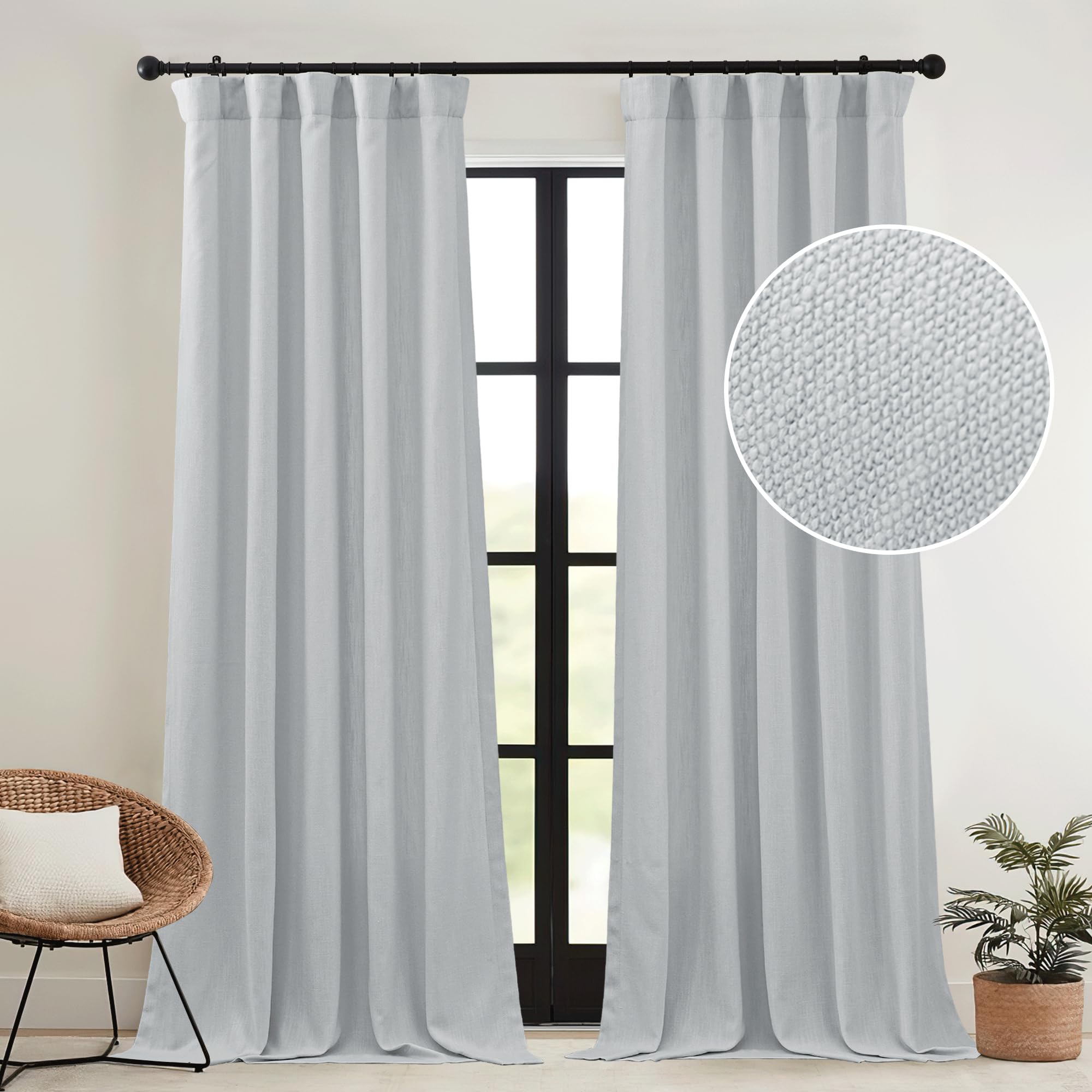 RYB HOME Faux Linen Living Room Curtains 120 inches Long, Pinch Pleated Privacy Light Filtering Backdrop Curtains for Dining Room Sliding Door, Sliver Grey, W 52 x L 120, 1 Pair