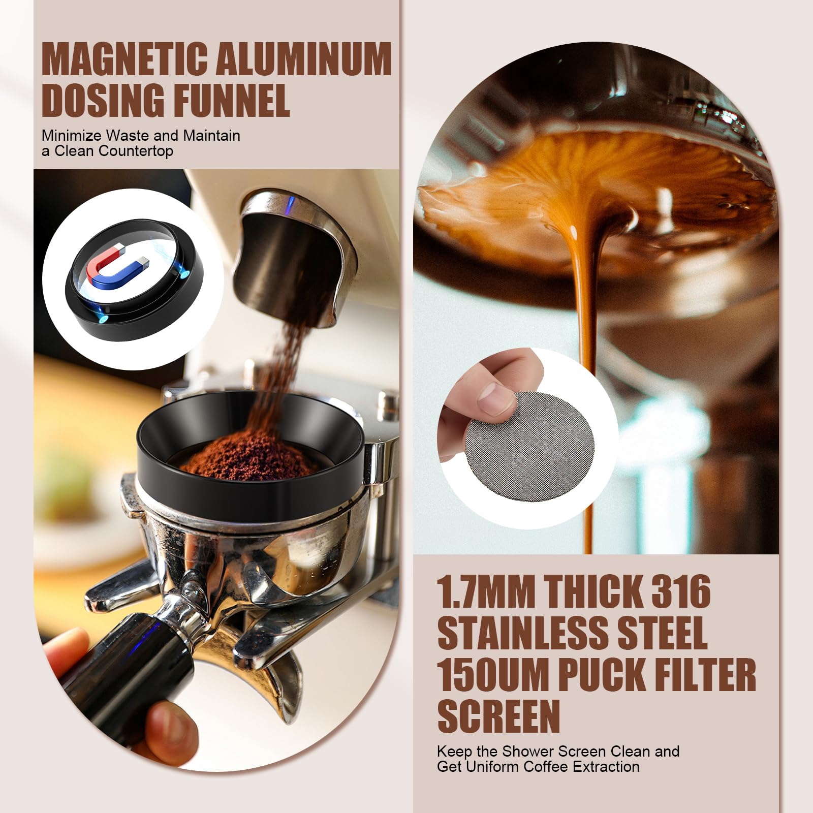 Kit Barista Caffè 7 Pezzi, Tamper 51mm Stazione di Pressatura, Distributore per Caffè, Strumento WDT, Anello Dosatore Magnetico, Filtro Puck, Spazzola Set Accessori per Macchina Espresso Portafiltro