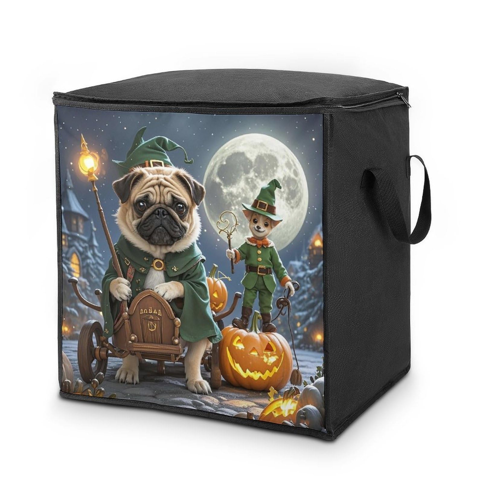 Moon And Jack-O'-Lantern Storage Bag with Zippers And Handle Extra Large Bedding Comforter Storage Bag Foldable Blanket Storage Bags Fabric Moving Bags for Closet Organizer (70L)