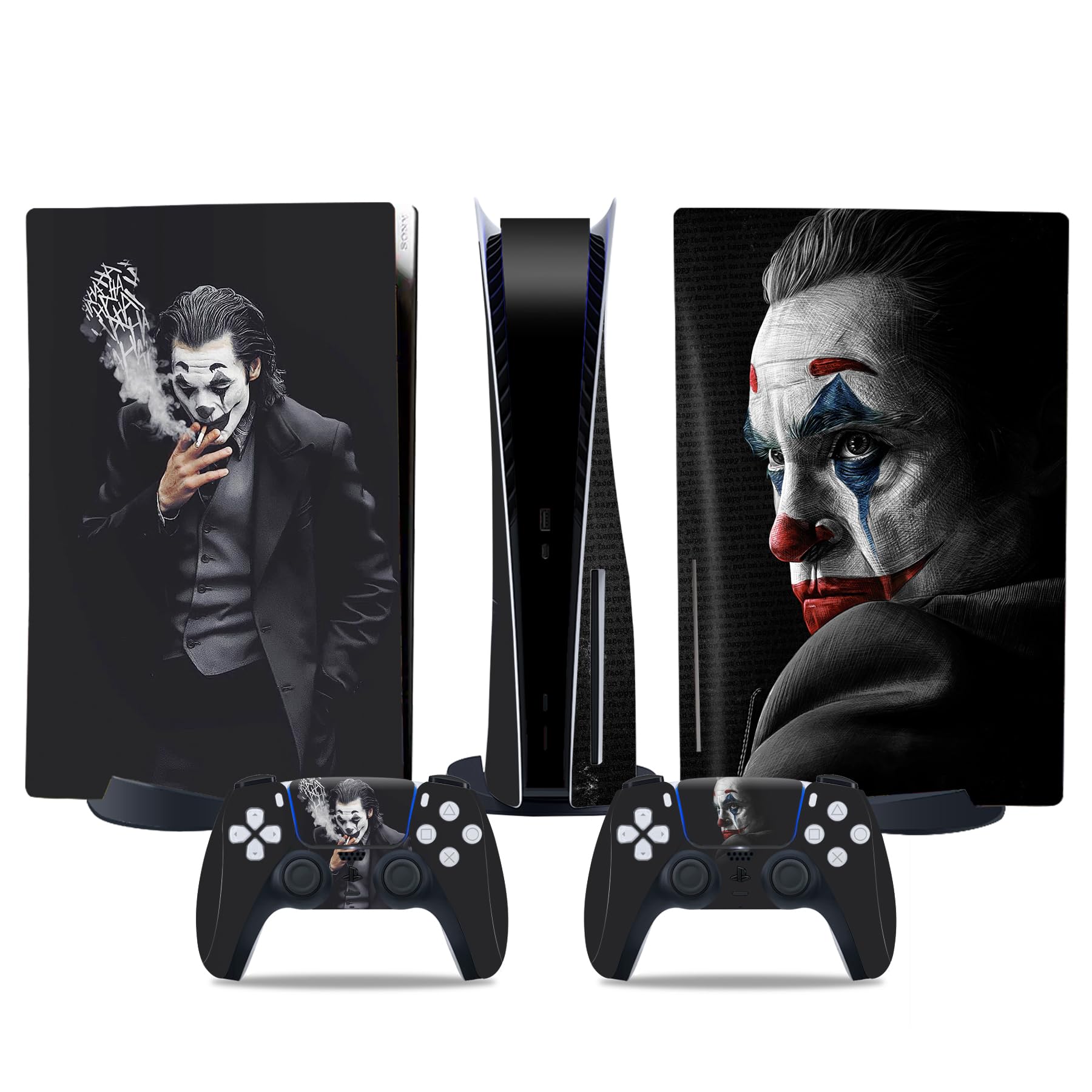 MaD Vision® Extra-Durable Skin Set per PS5 Disc + 5 Paia di Aiming Rings | Pellicola Adesiva in Vinile Opaco per PlayStation 5 + 2 Controllers - per Joker Design