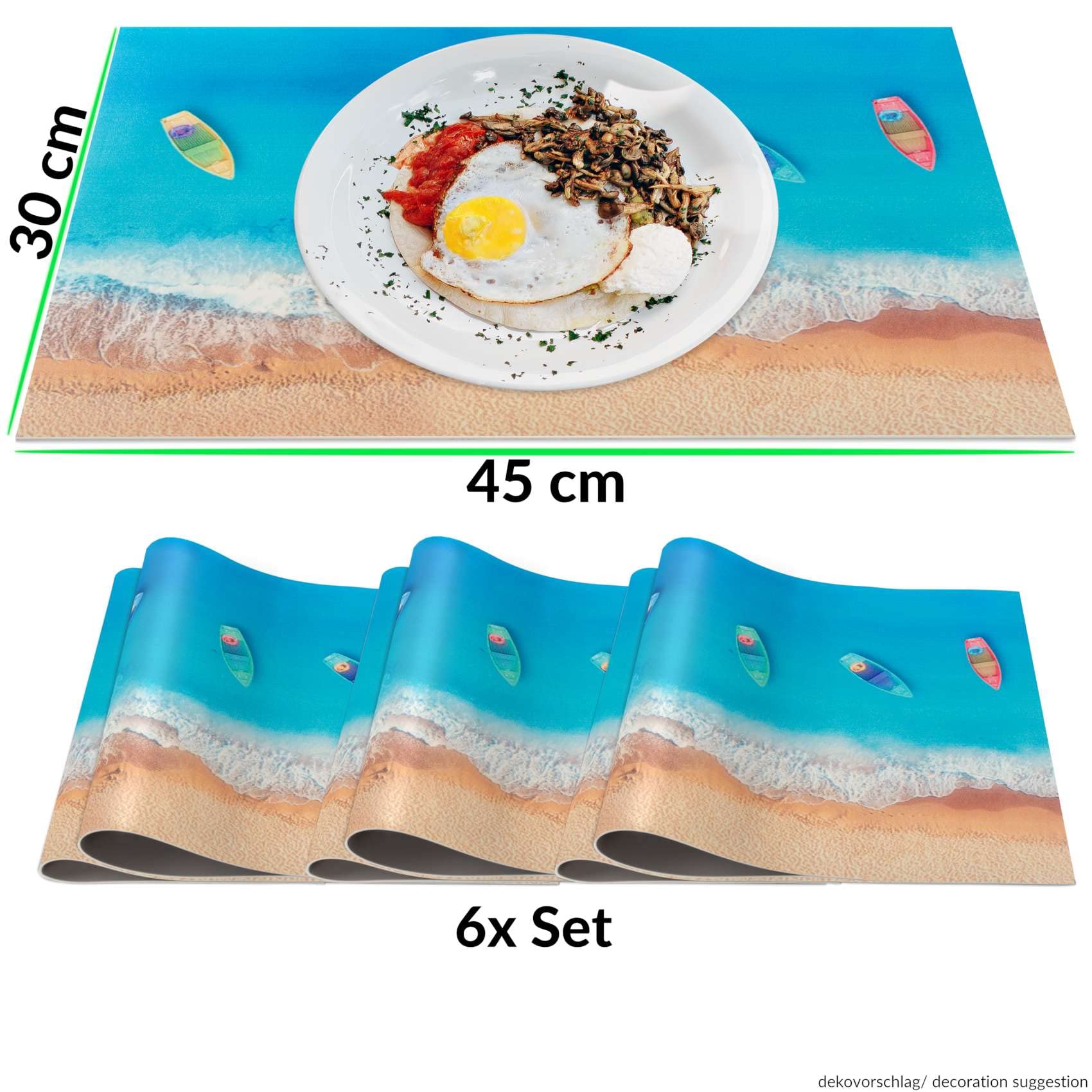 ANRO Platzset Maritim Boot 30x45 cm – 6er Set, abwaschbar