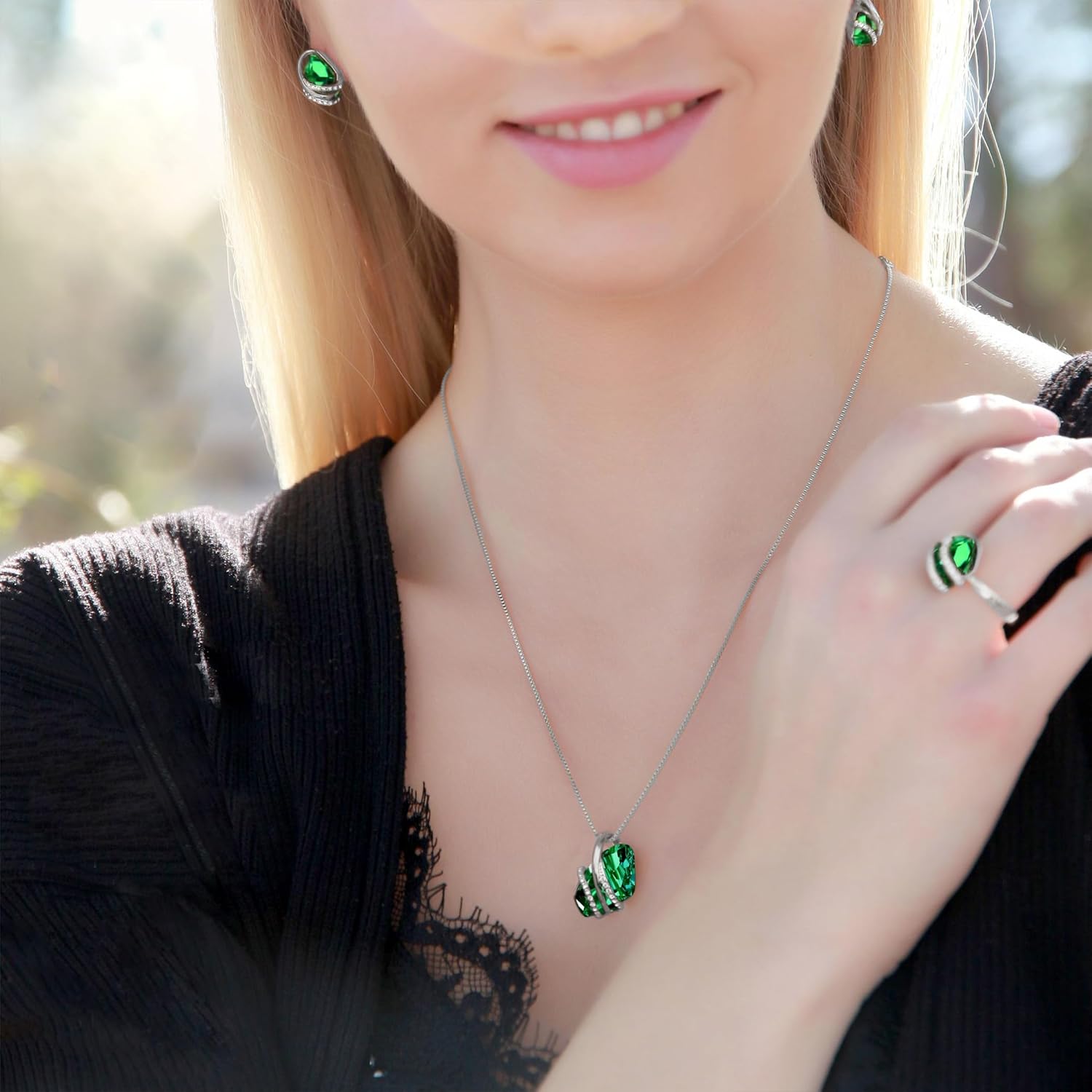 Leafael Wish Stone Pendant Necklace with Birthstone Crystal, 18K Rose Gold Plated/Silvertone, 18" + 2"