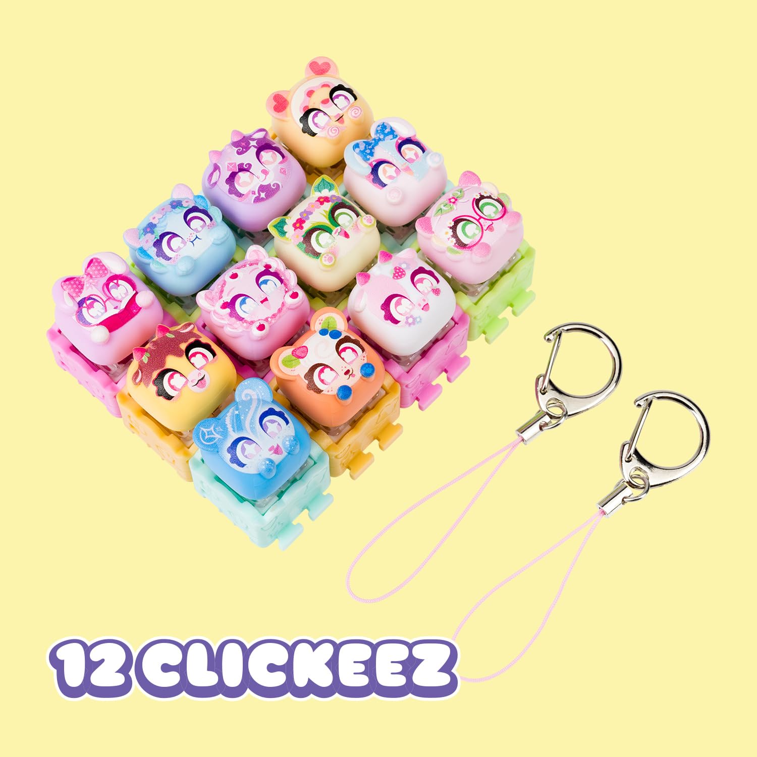 Goliath - CLICKEEZ - 12 Pack Série 3 Bubble Pops - 12 Touches Clavier Kawaii à Cliquer&Connecter + 2 Porte-Clés - New Son & Forme - Effet ASMR - 70 Personnages A Collectionner - Fidget Toy dès 6 Ans