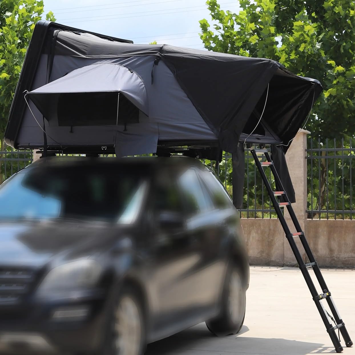 Tienda de campaña para techo de coche, aluminio, 2 tamaños, 5 personas, color gris y negro, LED, opt. toldo o toldo (gris/negro, 190 x 210 x 110 cm, solo tienda de techo)