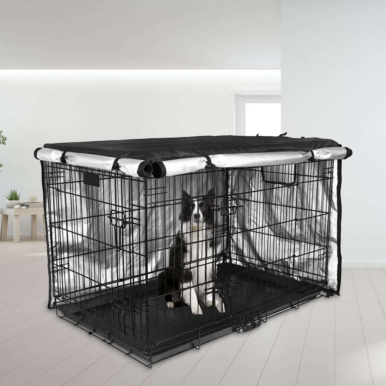 Copertura Per Gabbia Per Cani, PET Copertura per gabbia per cani a doppia porta Copertura Antivento per Gabbie per Cani Tessuto Oxford 210D per cani Nero 36in
