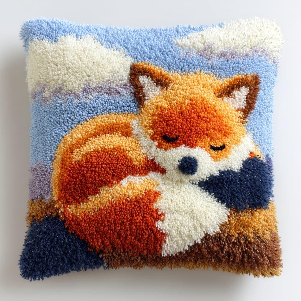 WallustrioaW Latch Hook Pillow Kits Pillow Cover,Sleeping Fox