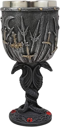 Ebros Valyrian Hoja de acero espadas y armadura con doble dragones entrelazados cáliz de vino cáliz mazmorras y dragón renacentista Elixir de la