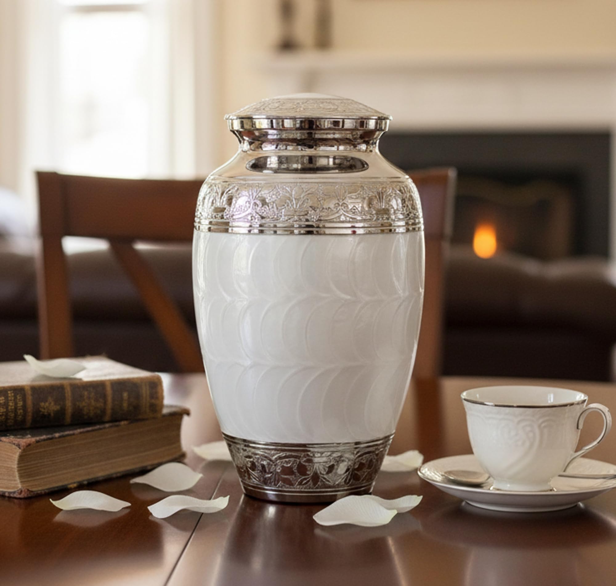 eSplanade Brass Cremation urn Memorial Container Jar Pot | Metal urns | Burial urn | Brass urn (White)