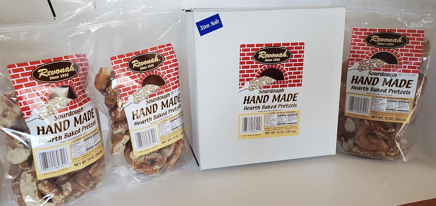 Revonah Pretzel - Taste the Freshness, Handmade Brick Oven Baked Pretzels - No Preservatives - Made To Order Daily (Extra Salt, 3 x 8 oz Bags)