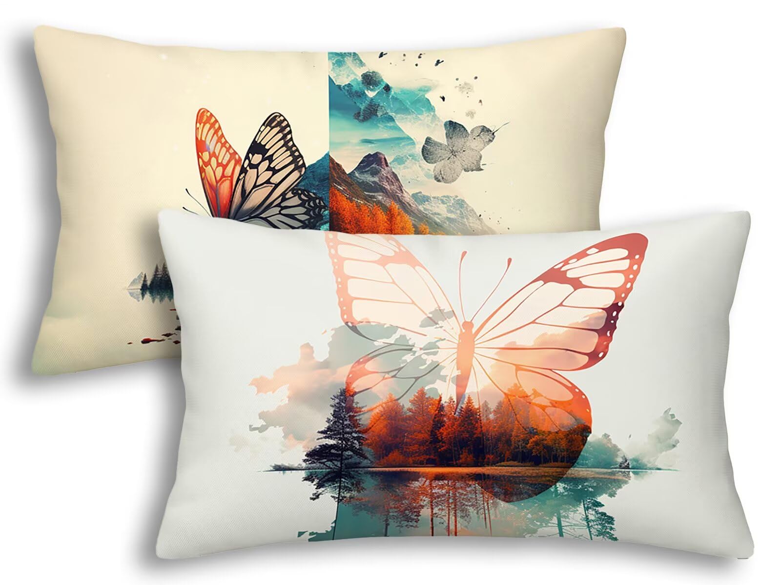 Taie oreiller 40x60 papillon lot de 2 housses rectangulaires pour décoration de canapé et lit