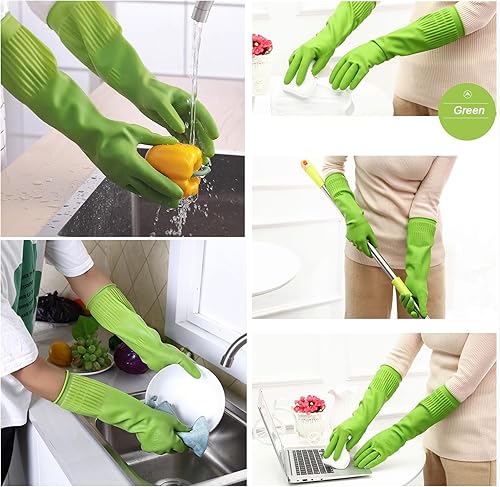 Miniatura 3 de Bamllum 3 pares de guantes de goma para lavar platos para limpieza de cocina y hogar, puño largo de 15 pulgadas, reutilizables, flexibles, duraderos