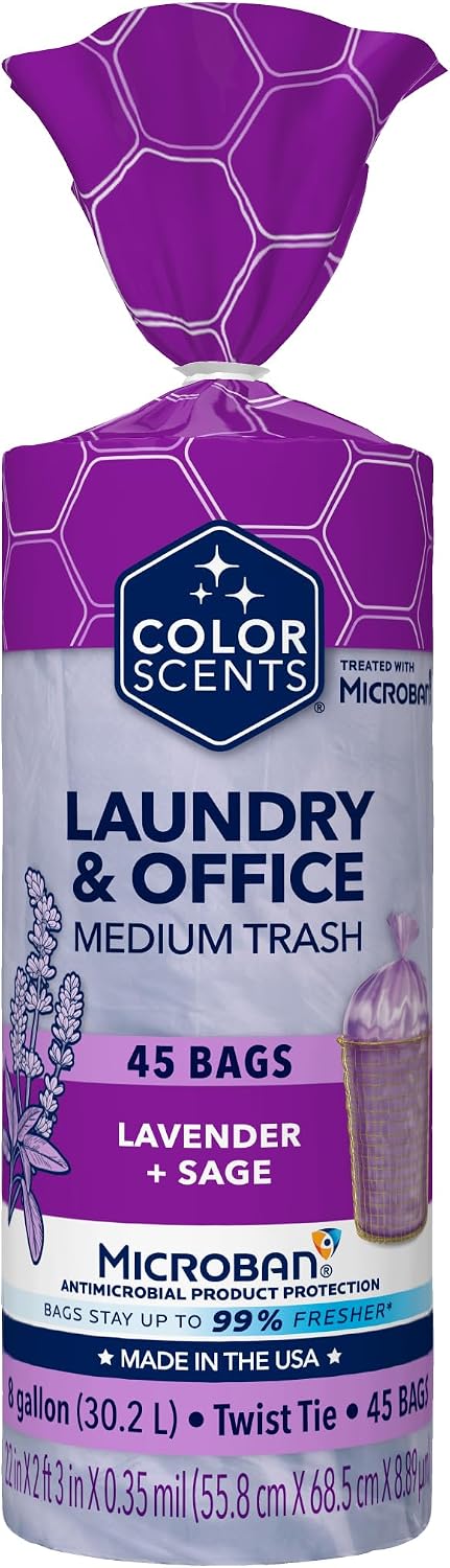 Color Scents 8 Gallon Trash Bags Twist Tie 45 Count Lavender + Sage