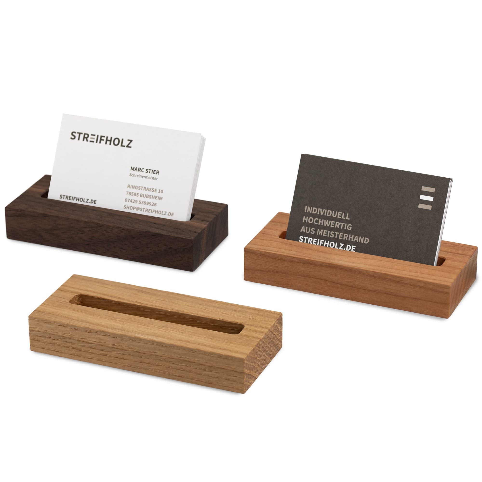 STREIFHOLZ Visitenkartenhalter aus Holz, Visitenkartenständer, Visitenkarten Halterung, Visitenkartenaufsteller, Visitenkartenhalter mehrfach, Visitenkartenetui Tisch, Messe, Ausstellung, Empfang