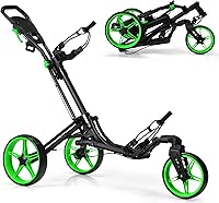 Vista 11 de GYMAX Carrito de golf plegable con rueda delantera giratoria, carrito de golf ajustable de 3 ruedas, carrito de golf compacto fácil de plegar