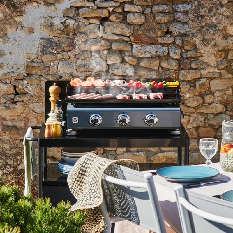 BRASERO BY FAVEX – Plancha gaz Silvia IIG 3 feux – 7,5 kW – Plaque acier émaillé 5 mm – 67 x 34 cm – Jusqu'à 10 convives – Housse incluse
