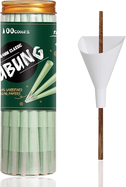 UBUNG | 100 Pack | King Size Green Pre Rolled Cones Classic 108 mm Cones Rolling Papers with Tips | Includes 1 Set of Packaging Tool and 2 Clear Doob Tubes