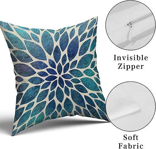 Miniatura 7 de Juego de 2 fundas de almohada primaverales de dalia verde azulado de 20 x 20 pulgadas, fundas de almohada modernas abstractas para sofá, decoración