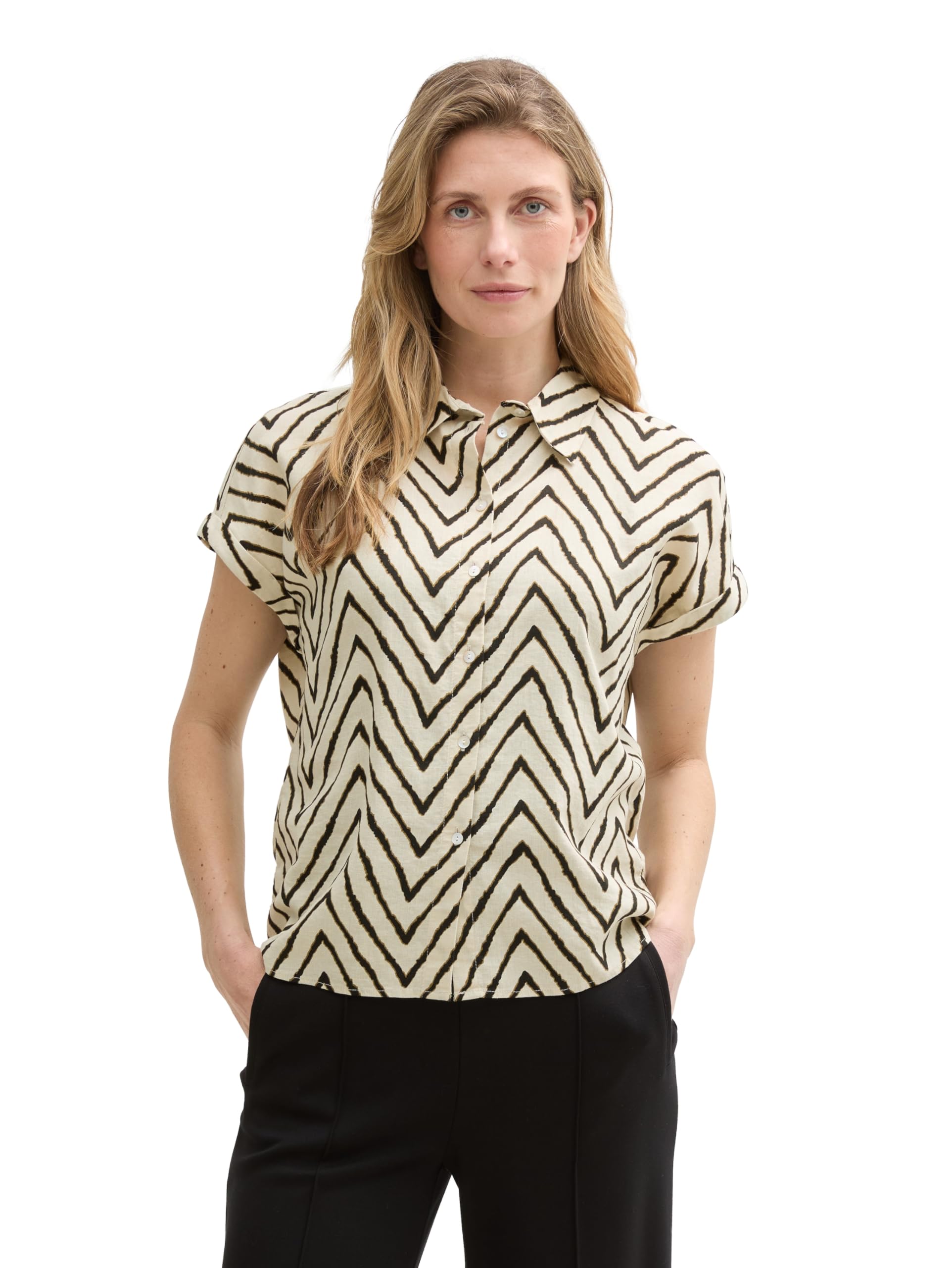 Tom Tailor Damen Loose Fit Bluse mit Leinenanteil