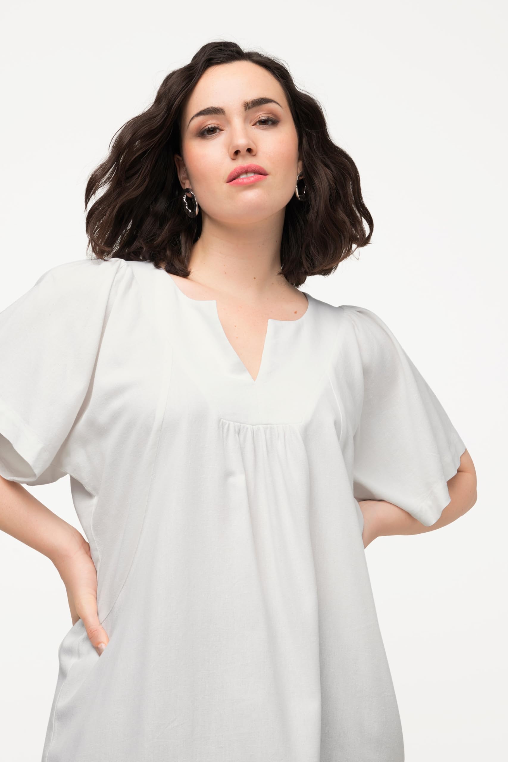 Ulla Popken, Leinenmix, A-Linie, Tunika-Ausschnitt, Halbarm Blouse Femme
