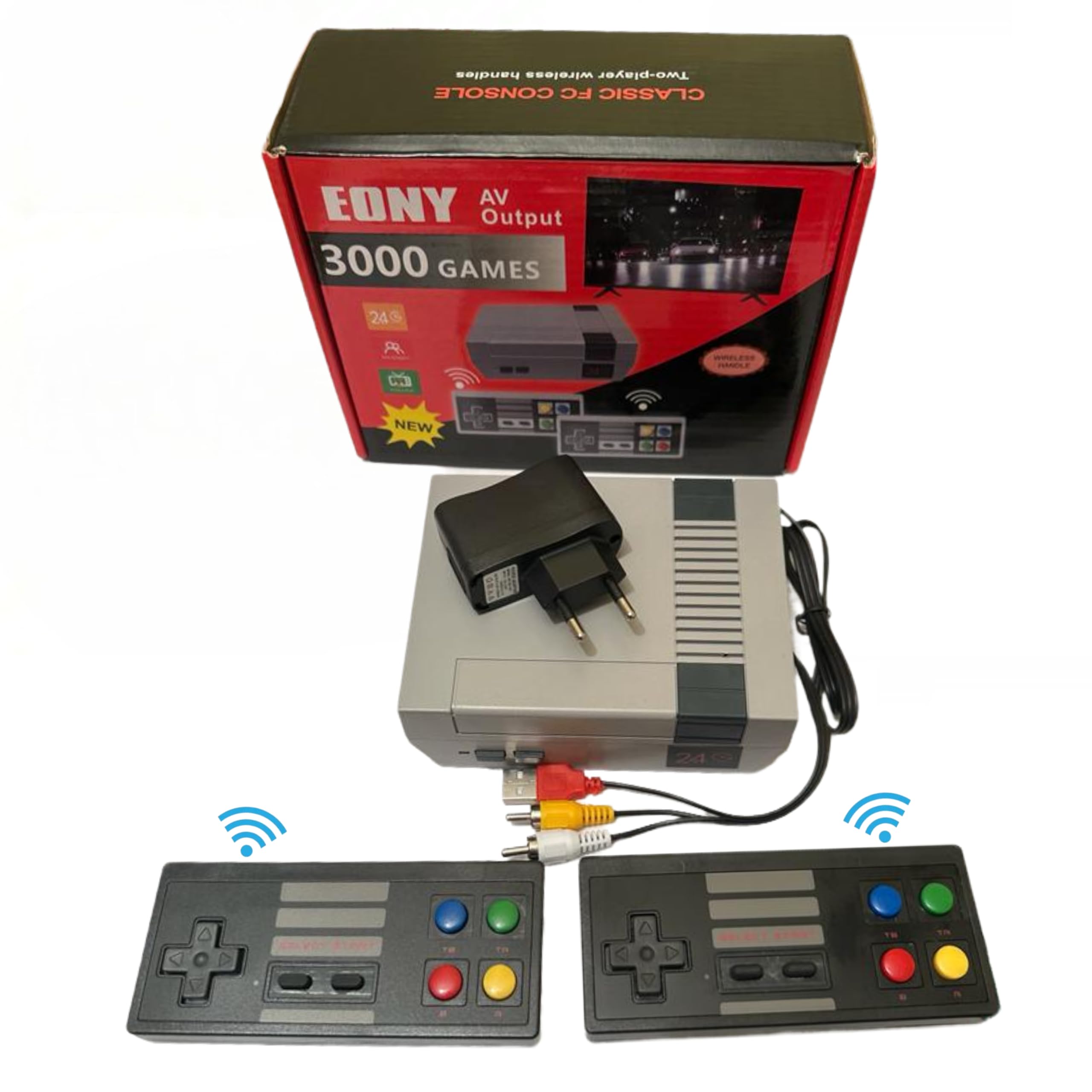 Consola de 3000 Videojuegos Retro 8 bit Sandalfon Conexion AV con 2 mandos Integrados Support 2.4g Wireless, Atractivos, Divertidos. Deportes Rompecabezas Lucha Carreras