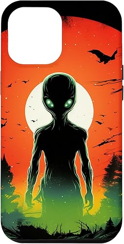 Vista 10 de iPhone 14 Pro Cute Green Alien Head UFO Space Face Alien Case