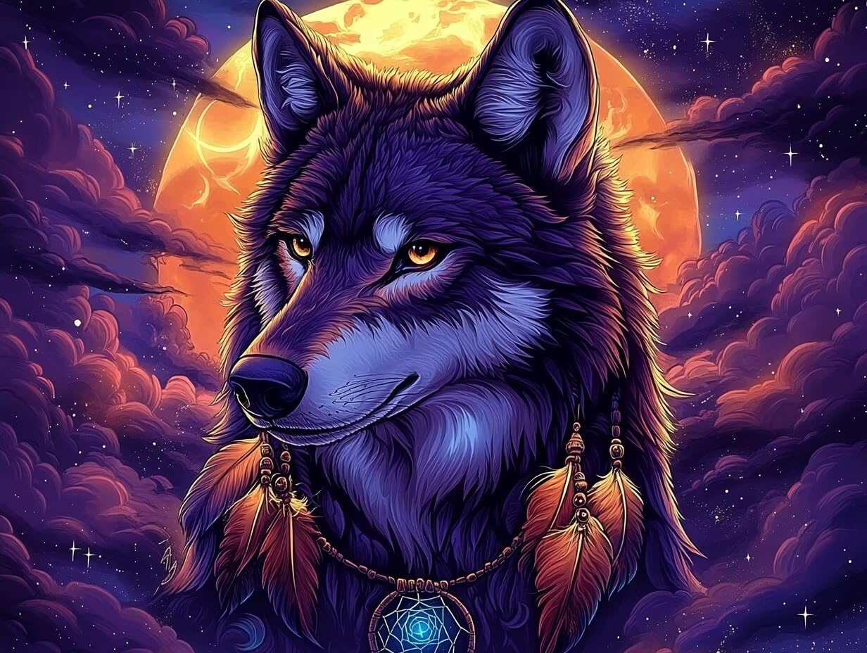 Diamond Painting Wolf, Diamond Painting Viereckige Steine Traumfänger für Basteln Mädchen 8 Jahre, 5D DIY Diamant Bastelset Erwachsene, Diamant Handwerk Geschenke für Zuhause Deko 80x100cm C4-233