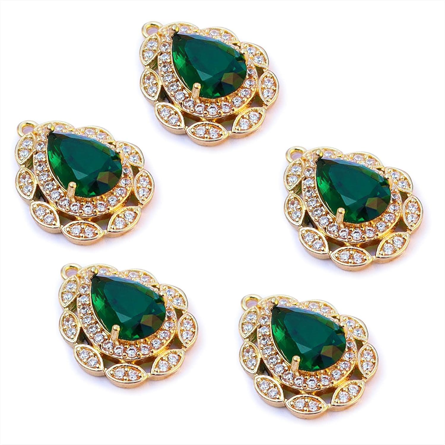 Teardrop Beads Zirconia Glass Crystal Waterdrop Charms Gold Plated Brass for Jewelry Making Bracelet Necklace Earring Pendant Craft Supplies DIY Accessories