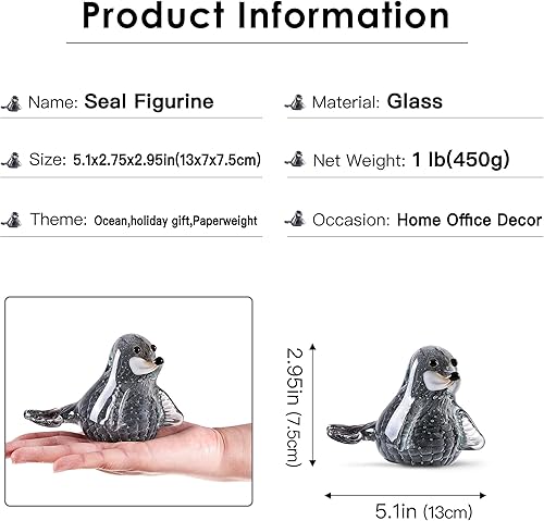 Miniatura 2 de EUSTUMA Figura de sello de vidrio soplado a mano, animal marino para acuario de pecera, colección de animales marinos para regalo de cumpleaños,