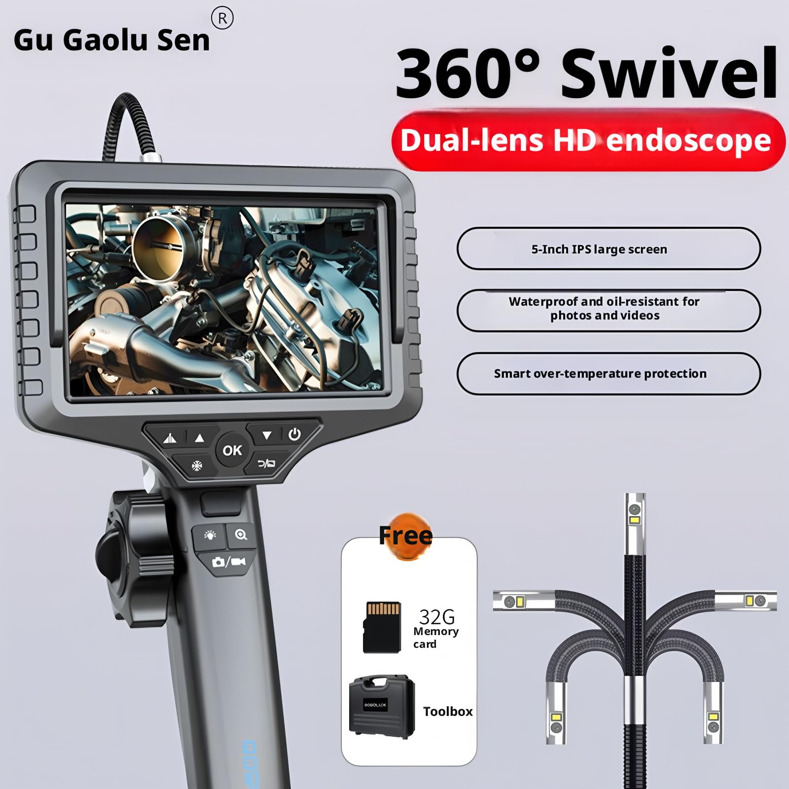 Borescope GL-500M Inspection camera Endoscope 6.5mm 5M Dual Lens 1080P
