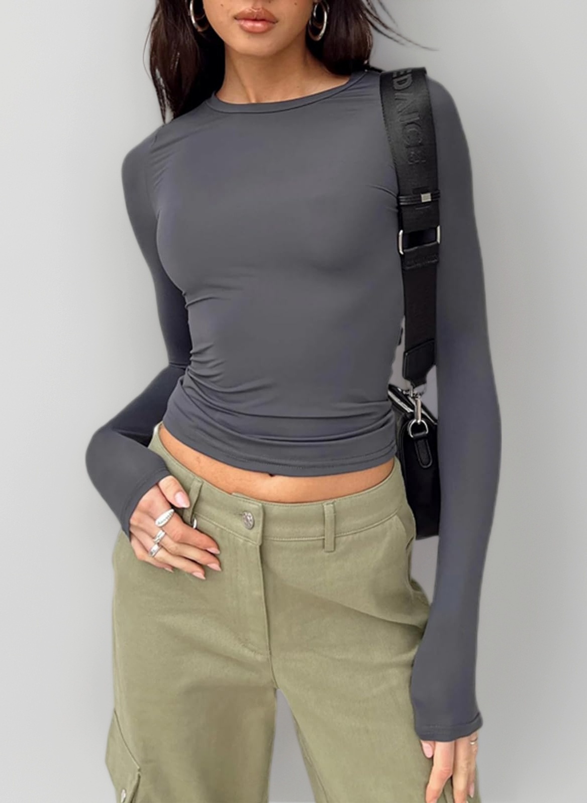 Women's Long Sleeve Scoop Neck T-Shirts - Slim Fitted, Aesthetic Streetwear