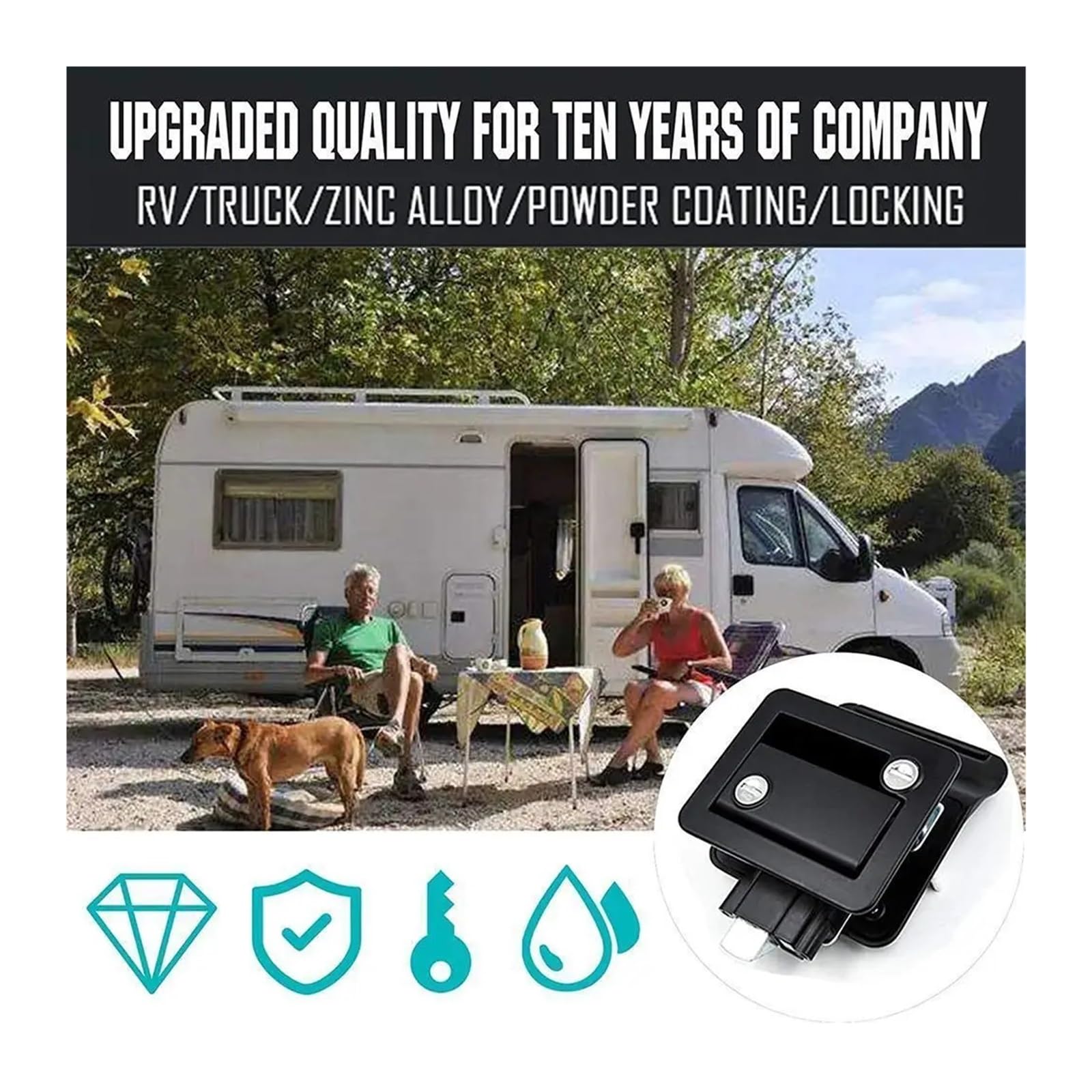 RV Travel Trailer Entry Door Lock Camper Door Latch Handle With Keys Motorhome Door Lock Replacement(Noir)