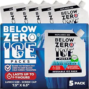 Below Zero Reusable Ice Packs for Lunch Box and Cooler Bags – Patent Pending Coldest and Longest Lasting Technology, 8+ Hour Cooling Ice Gel Pack - Size 7.5"x6.5"