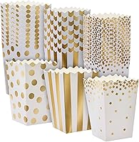 Vista 1 de Sparkle and Bash Popcorn Containers Mini Boxes - 102 Count, Gold Foil, 3 Designs, 20 oz, 3.5 x 3.5 x 5.5 In - Popcorn Holders for Party & Wedding