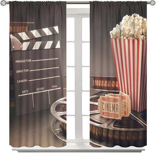 Miniatura 218 de Cortinas opacas para cine en casa, diseño retro moderno, tiras de película de palomitas de maíz para cámara de película, bolsillo para barra,