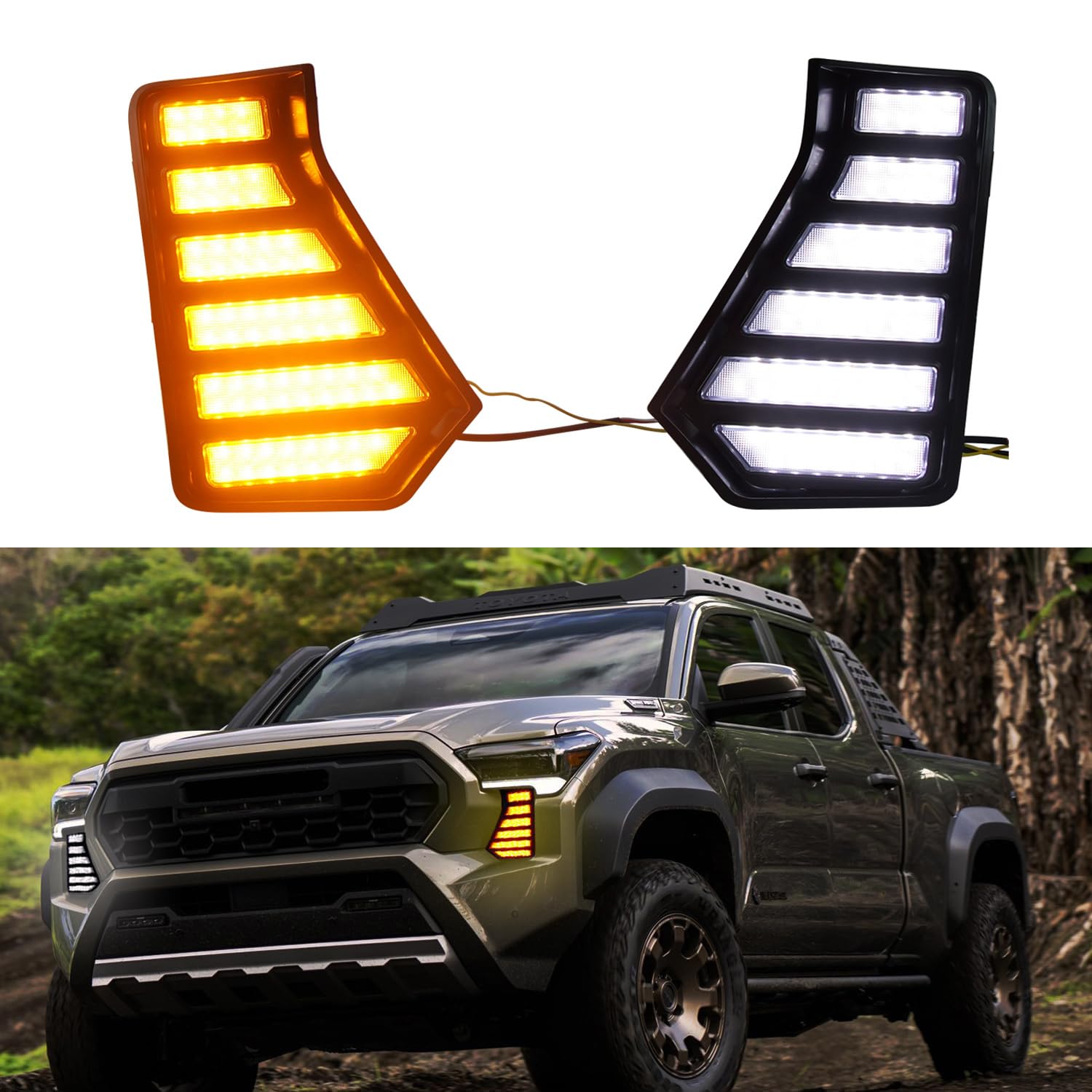 L2R for Toyota Tacoma 2024 2025 LED Fog Lights Dynamic DRL Daytime Running Light Turn Signal Lamps Replacements 2pcs