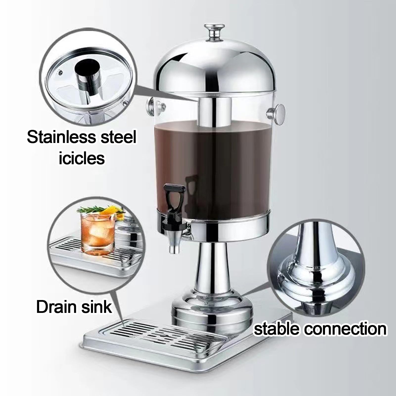 Dispensador comercial de bebidas de acero inoxidable de 8 litros con dispensador de jugo de grifo para bebidas frías y bebidas calientes, para cafeterías, cantinas, servicios de bufé y más (8 L + 8 L)