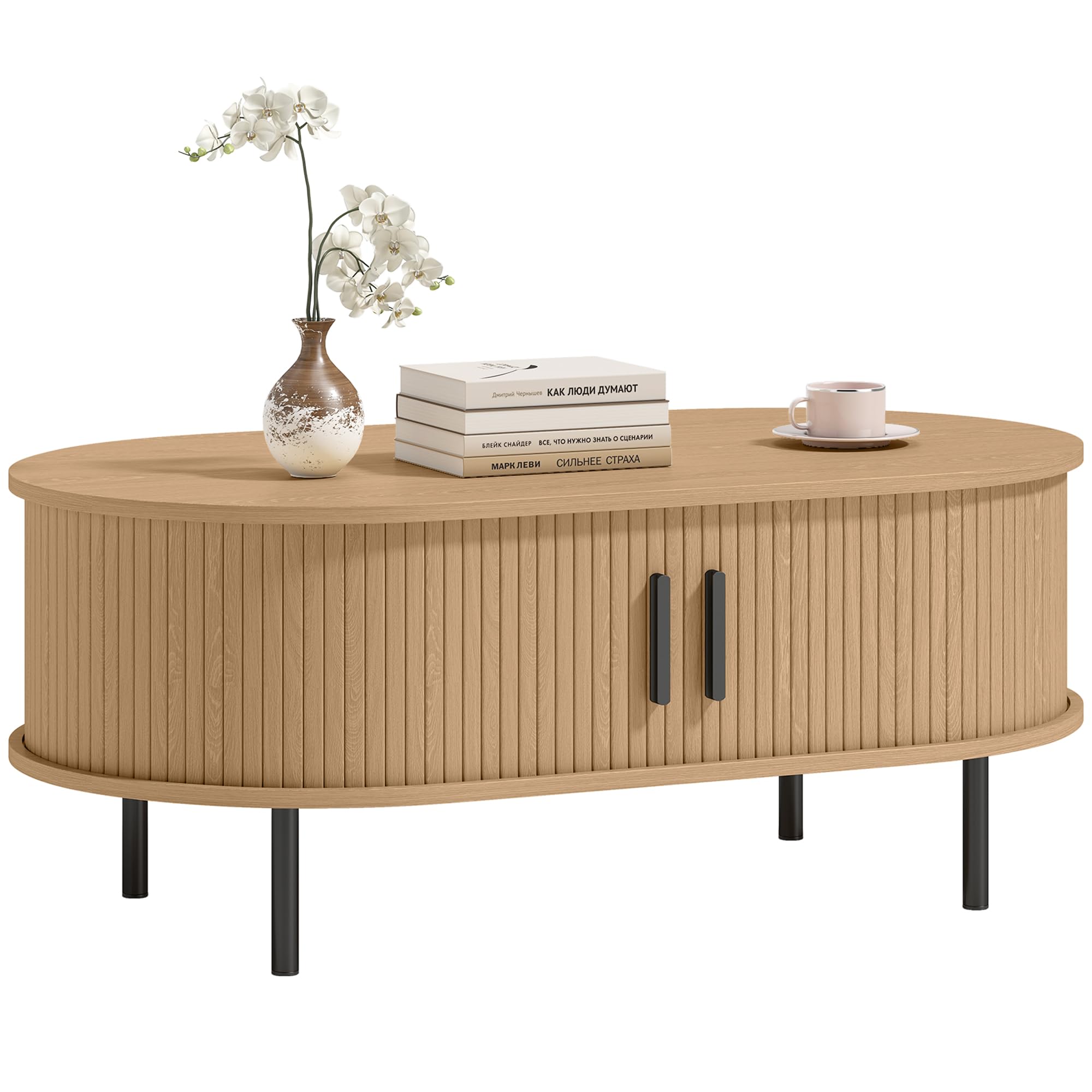 Table de salon moderne ovale effet bois naturel pour vos soirées conviviales
