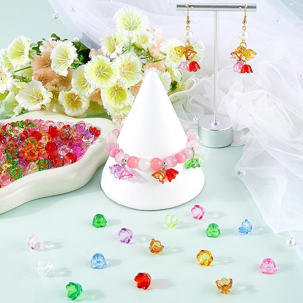 600Pcs Acrylic Flower Bead Caps Transparent Flower Beads Bulk Colorful Bell Tulip Flowers Lily Floral Spacer Loose Bead End Caps for Jewelry Making Earrings Bracelets Women Adult DIY Crafts - Image 4