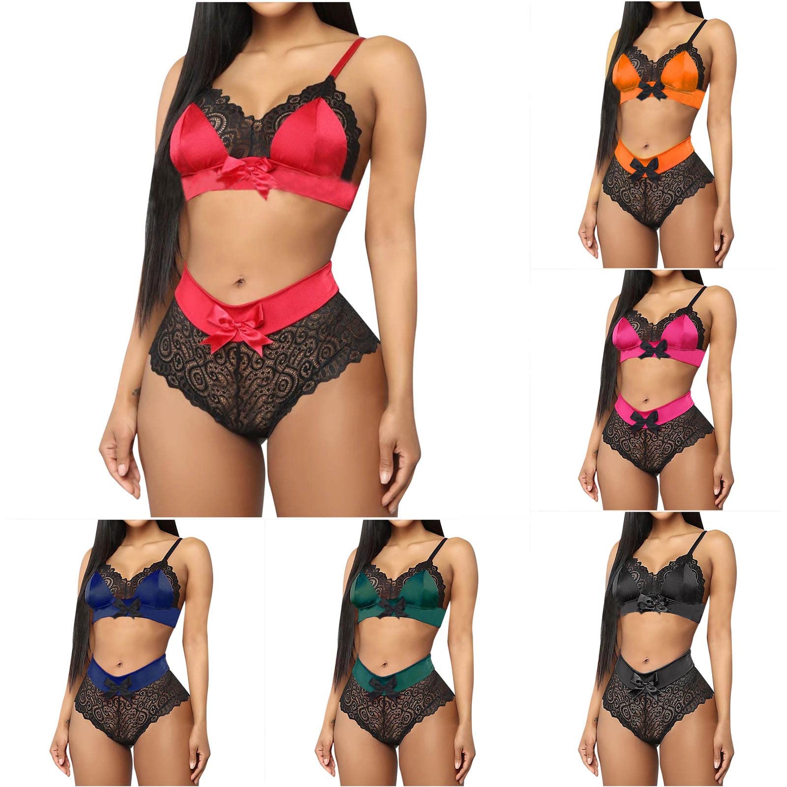 maisdgop Women Lingerie Bodysuit Sexy Mesh See Through Pajama Set Fashion Erotic Bra Panties Outfits Casual Homewear Sets: Medium 03 Green