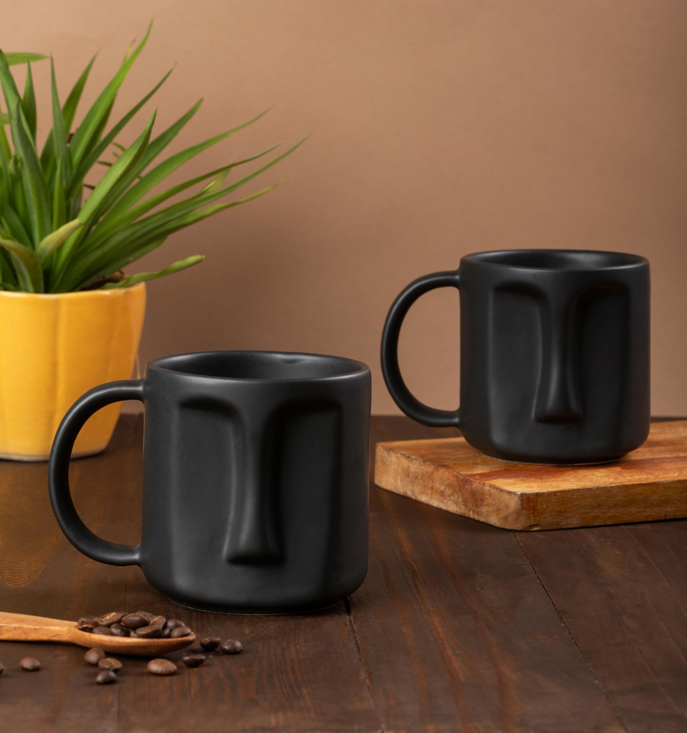 IZZYLYF 'Black Face Design' Ceramic Coffee Mugs Set of 2 (400 ml Each) | Microwave & Dishwasher Safe Coffee Mugs with Handle for Tea, Coffee & Latte | Coffee Mugs for Gifting, Home, Cafe & Office Use