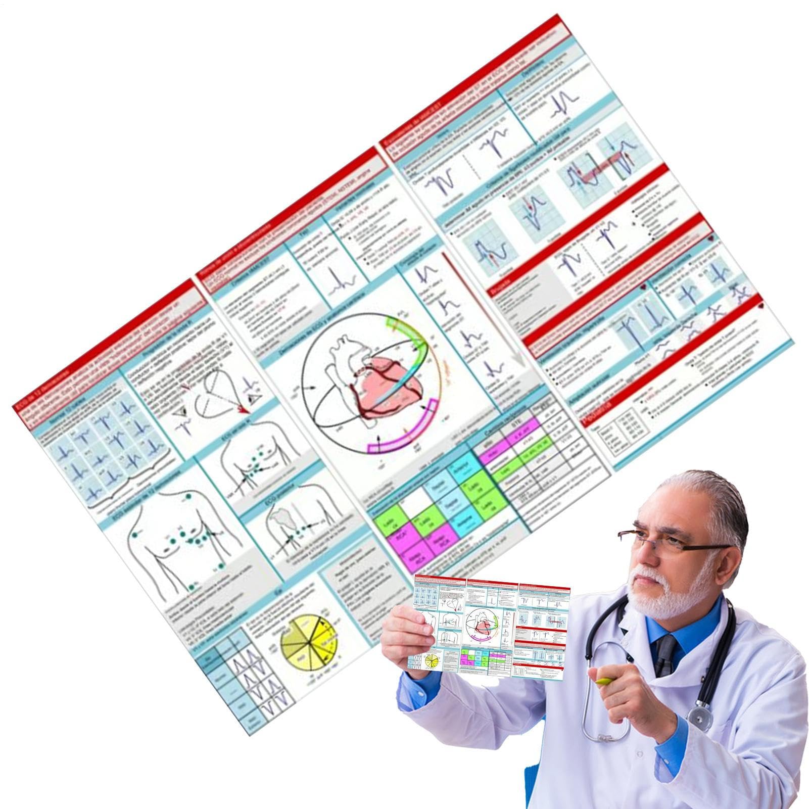 EKG Pocket Guide, Ecg Pocket Card, EKG Rhythmus Interpretation, Double Sided Compact & Portable Reference Card, Sanitäter Flash Cards, Rapid Interpretation EKG Pocket Nurses Guide