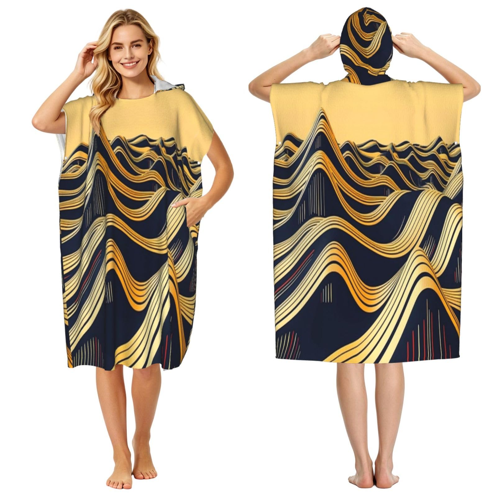 DTHKJNLSF Golden Wave Adult Hooded Beach Poncho Towel