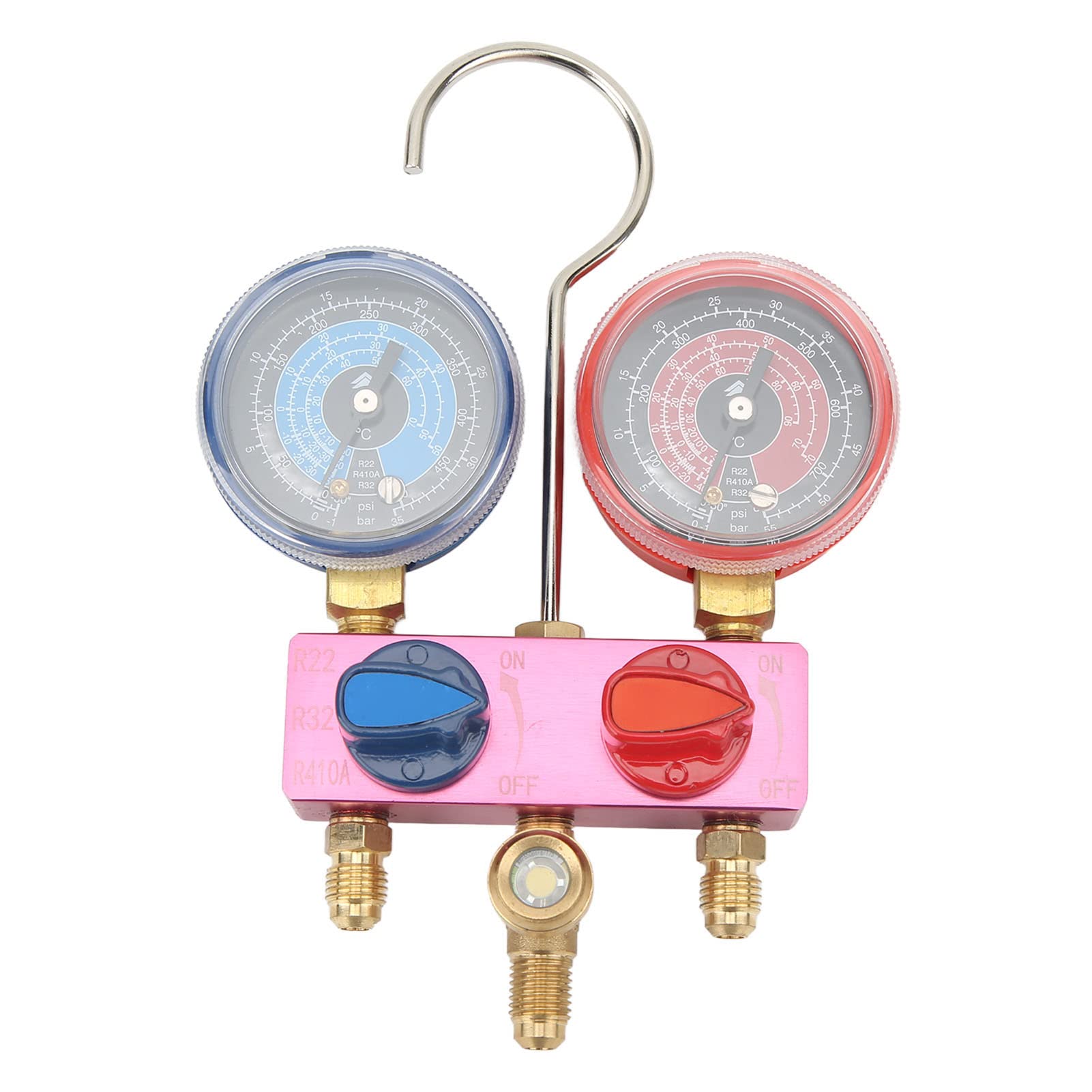 Mini Manometro Diagnostico con Manopola in Metallo G1/4 con Guarnizione in PTPE per Refrigerante R22 R32 R410A