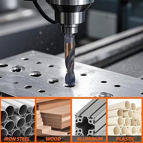 Miniatura 6 de Juego de brocas de vástago reducido, 8 piezas de brocas grandes plateadas y Deming con caja de índice de aluminio, M2 acabado negro y dorado HSS,