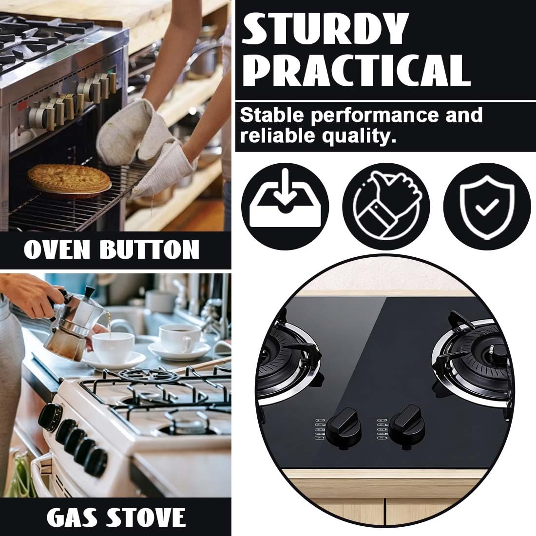 LACHT Pack 2 Manija Perillas Mando Universal Para Horno, Perilla Placa De Vitrocerámica, Perillas De Cocina, Manija Cocina De Gas, Incluye 3 Adaptadores, 4 Cm Diámetro (Negro) — view 4